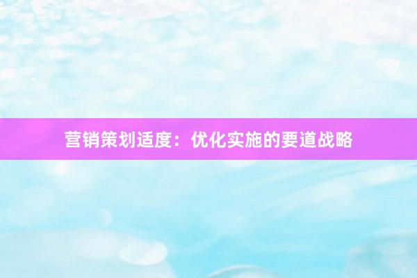 营销策划适度：优化实施的要道战略
